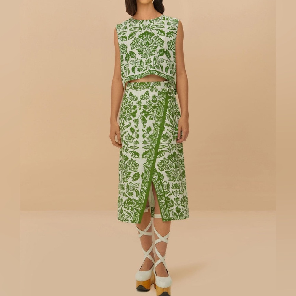 NWT SET Farm Rio Green Delicate Tapestry Lenzing Blouse and skirt (will sell sep